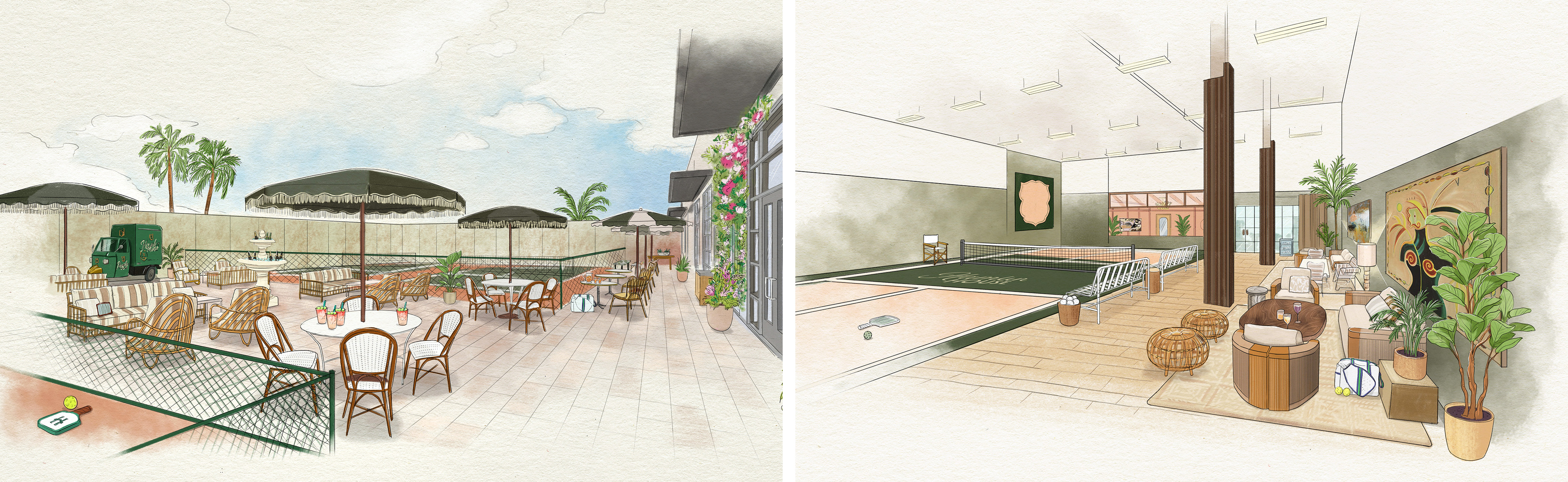 Renderings of two courts at Hamlin House.